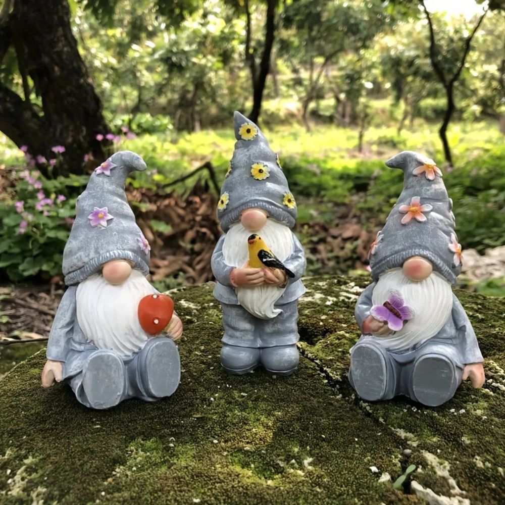 ensemble de 3 nain de jardin de couleur gris
