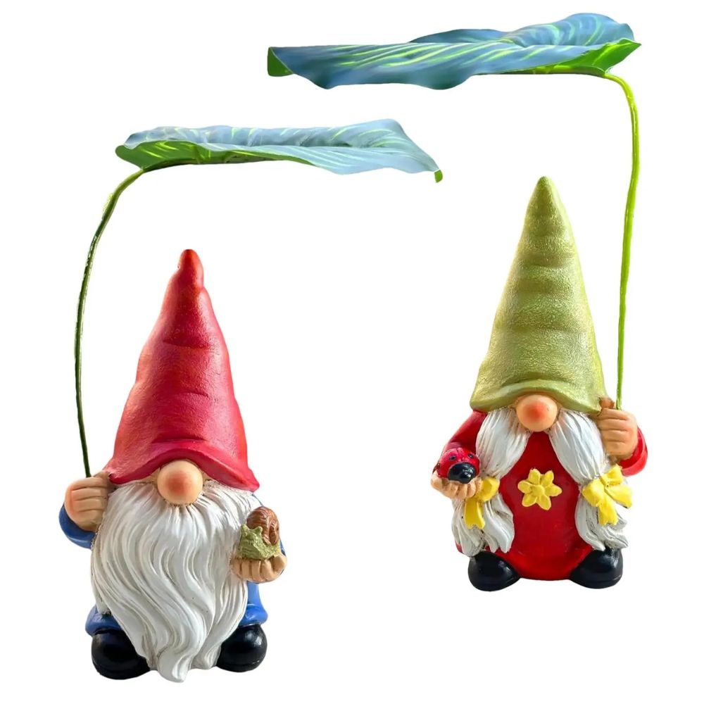 Nain de jardin parapluie feuille sur fond blanc