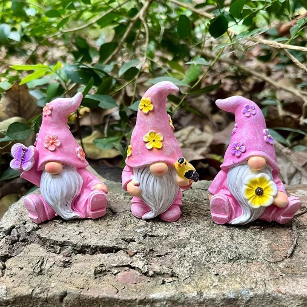 Lot de 3 nains de jardin rose