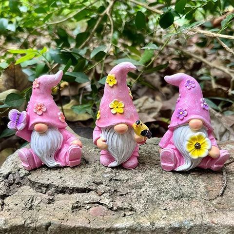 Lot de 3 nains de jardin rose