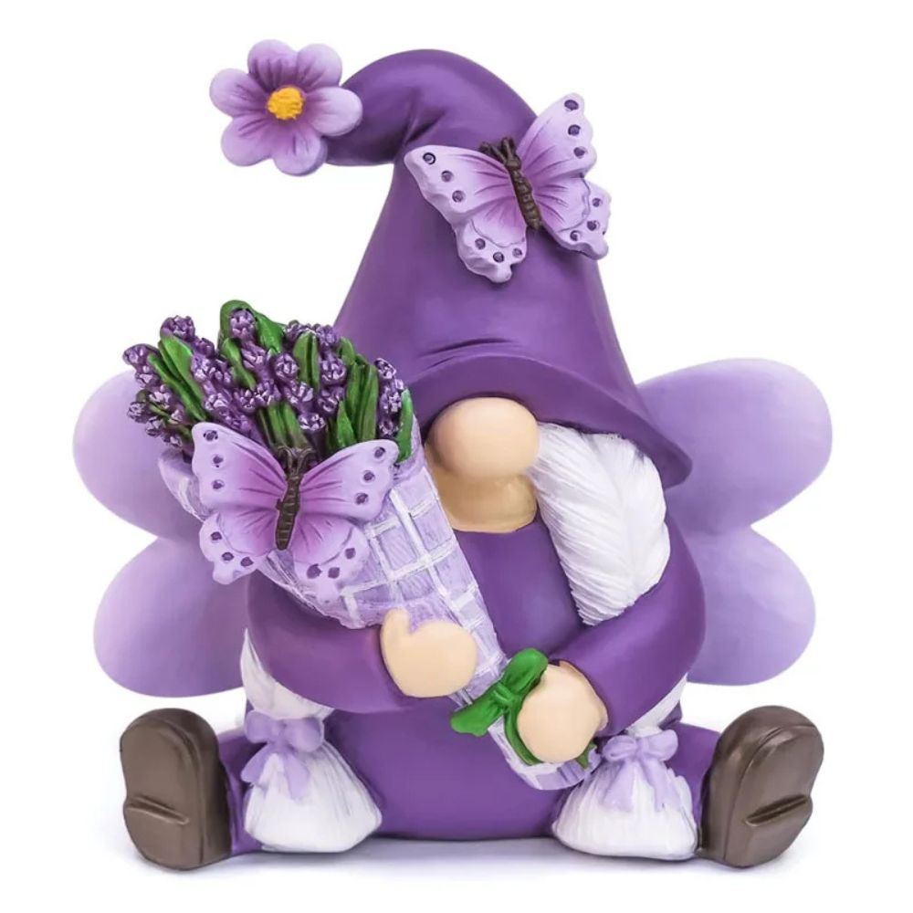Nain de jardin de couleur violet sur fond blanc